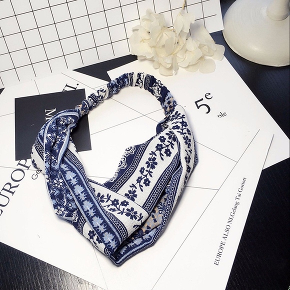 Accessories - Vintage Boho floral Cross scarf hair head bandana